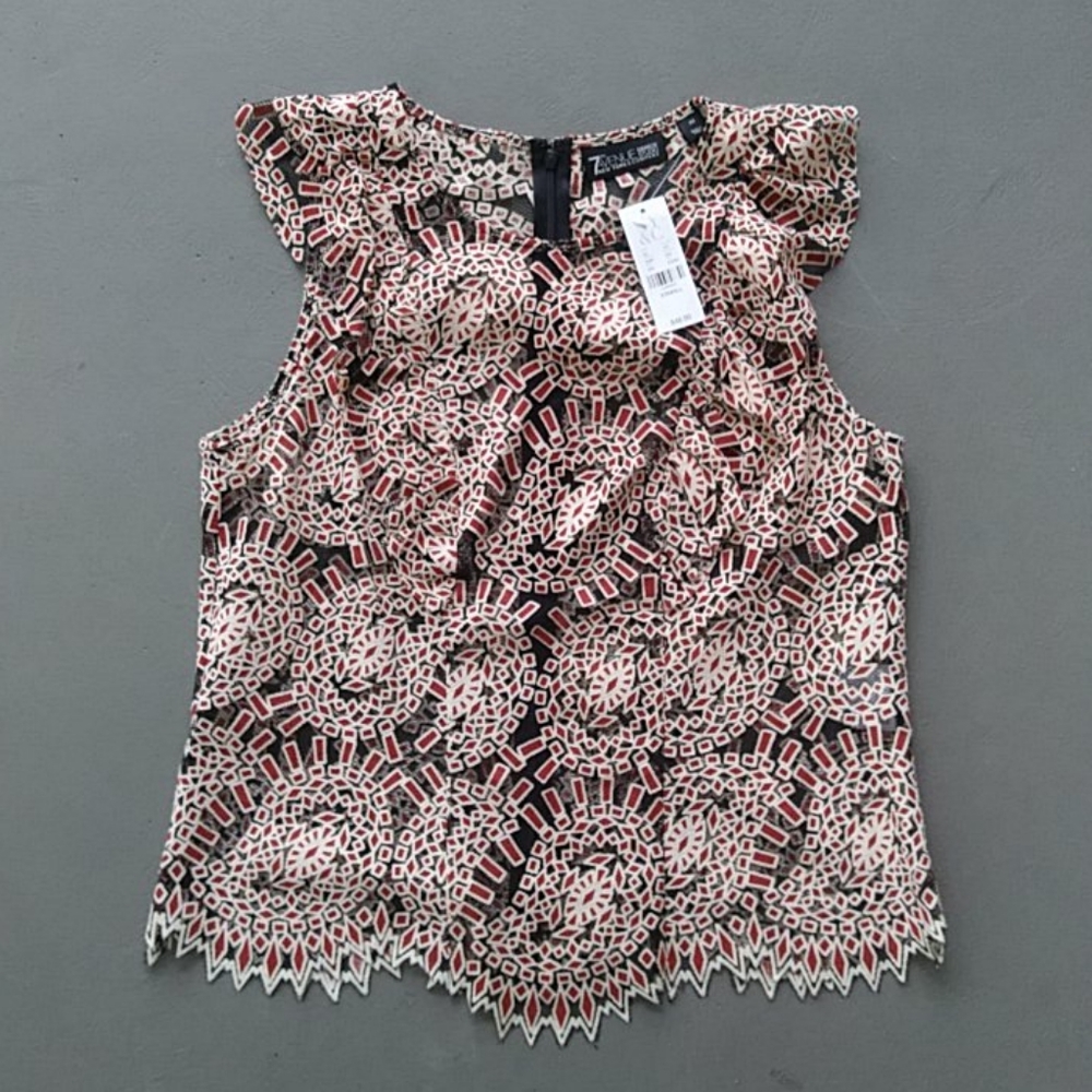 NWT New York & Company Black Patterned Mesh Blouse